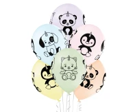 Balloons Belbal 12", D11, pastel mix unicorn animals, 6 pcs